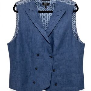 Paul Frederick Men's Blue 100% linen double breasted notch, lapel Vest 3633